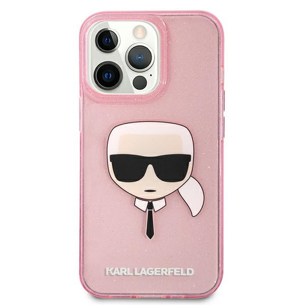 KARL LAGERFELD Apple iPhone 13 Pro Max Glitter Karl`s Head Pink Hülle